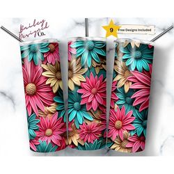 3d tumbler wrap daisies 20 oz skinny tumbler sublimation design digital download png instant digital only,  floral neon