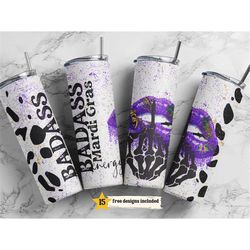 badass mardi gras energy  20oz skinny tumbler wrap, straight png design, sublimation tumbler printable template, mardi p