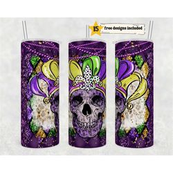 mardi gras 20oz skinny tumbler wrap, straight purple gold glitter png design, sublimation tumbler printable template, ma