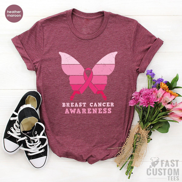 Breast Cancer Awareness T-shirt, Cancer Warrior Shirt, Cancer Support Shirt, October Shirt, Fall Shirt for Women, Butterfly Shirt - 2.jpg