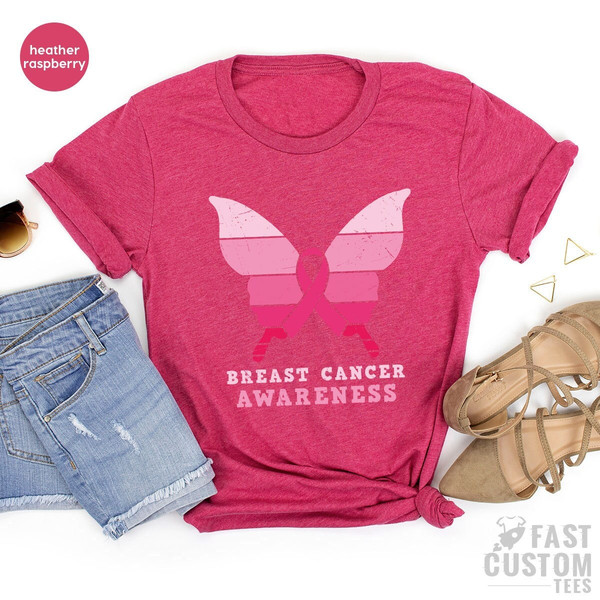 Breast Cancer Awareness T-shirt, Cancer Warrior Shirt, Cancer Support Shirt, October Shirt, Fall Shirt for Women, Butterfly Shirt - 3.jpg