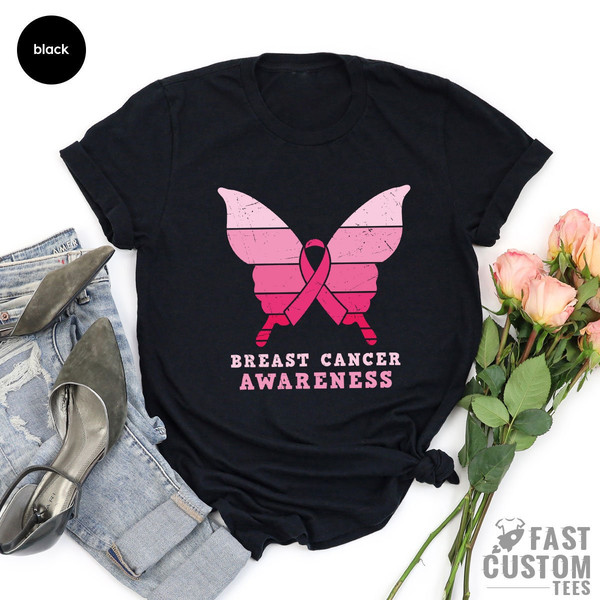 Breast Cancer Awareness T-shirt, Cancer Warrior Shirt, Cancer Support Shirt, October Shirt, Fall Shirt for Women, Butterfly Shirt - 4.jpg