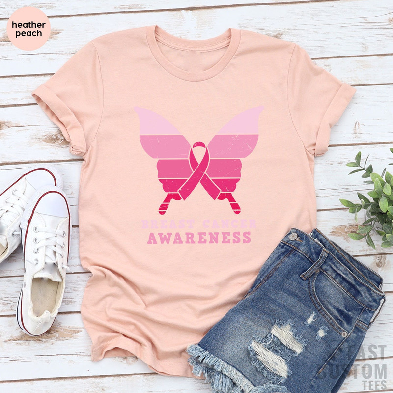 Breast Cancer Awareness T-shirt, Cancer Warrior Shirt, Cancer Support Shirt, October Shirt, Fall Shirt for Women, Butterfly Shirt - 6.jpg