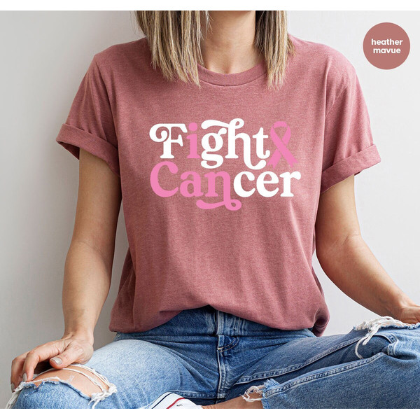 Breast Cancer Ribbon Shirt, Fight Cancer Tees, Breast Cancer Shirt, Cancer Warrior T-Shirt, Breast Cancer Support Gift, Cancer Awareness Tee - 1.jpg