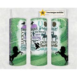 derby horses 20 oz skinny tumbler sublimation design digital download png instant digital only, horse track racing tumbl