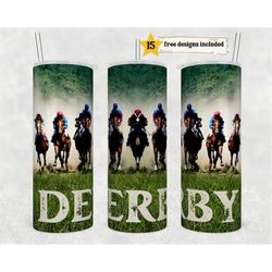 derby horses 20 oz skinny tumbler sublimation design digital download png instant digital only, horse track racing tumbl