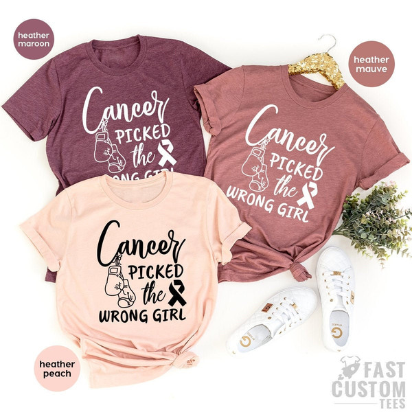 Breast Cancer Shirt, Cancer Awareness Tee, Cancer TShirt, Cancer Survivor Shirt, Cancer T Shirt, Cancer Picked The Wrong Girl Shirt - 1.jpg