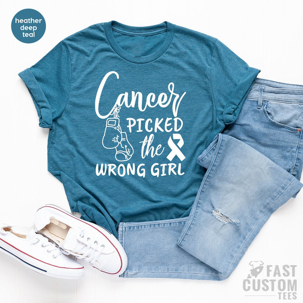 Breast Cancer Shirt, Cancer Awareness Tee, Cancer TShirt, Cancer Survivor Shirt, Cancer T Shirt, Cancer Picked The Wrong Girl Shirt - 4.jpg