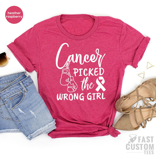 Breast Cancer Shirt, Cancer Awareness Tee, Cancer TShirt, Cancer Survivor Shirt, Cancer T Shirt, Cancer Picked The Wrong Girl Shirt - 5.jpg