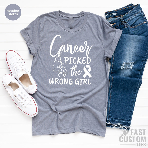 Breast Cancer Shirt, Cancer Awareness Tee, Cancer TShirt, Cancer Survivor Shirt, Cancer T Shirt, Cancer Picked The Wrong Girl Shirt - 7.jpg