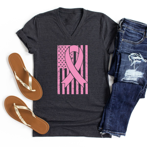 Breast Cancer Shirt, Cancer Shirt, Breast Cancer Ribbon USA Flag Shirt, Breast Cancer Month, Cancer Awareness Shirt, Cancer America Flag - 2.jpg