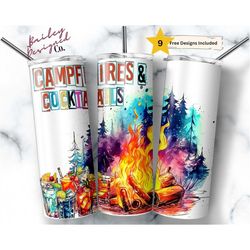 campfires and cocktails 20 oz skinny tumbler sublimation design digital download png instant digital only, camping summe