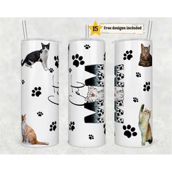 cat paws 20oz skinny tumbler cat mom sublimation design templates, cat owner tumbler straight png digital download  cute