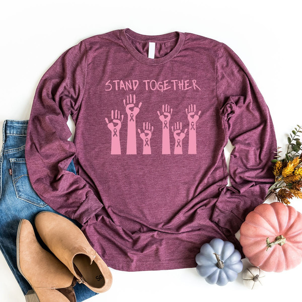 Breast Cancer Support Sweatshirt, Breast Cancer Month October Long Sleeve Shirt, Breast Cancer Awareness, Pink Cancer Ribbon Hoodie - 4.jpg