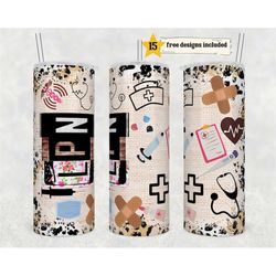 lpn nurse 20 oz skinny tumbler sublimation leopard boho nurse wrap design for straight tumbler, png file, digital, rusti