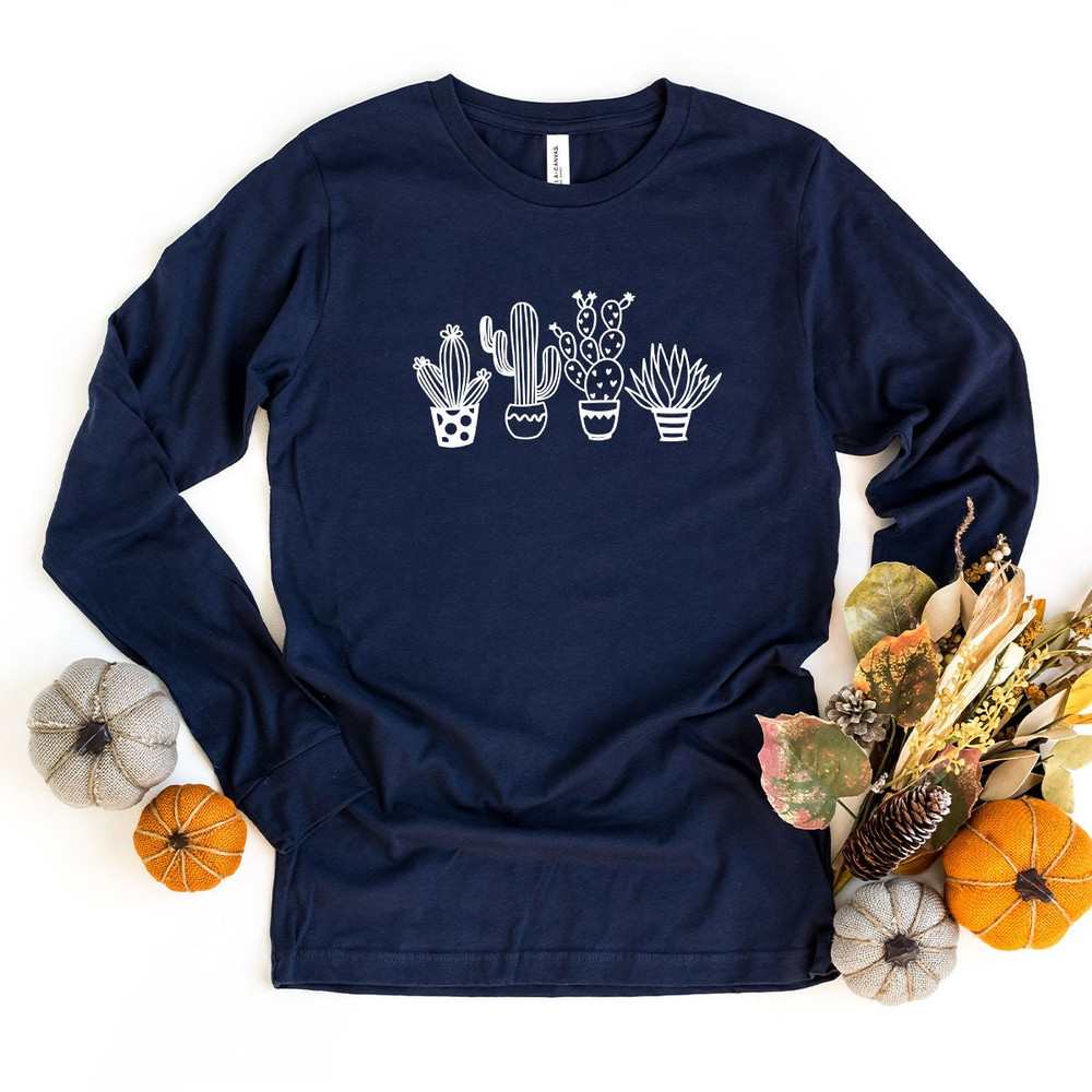 Cactus Plants Long Sleeve Shirt, Botanical Long Sleeve Shirt, Cactus Long Sleeve Shirt, Cute Cactus Long Sleeve T-Shirt, Plant Lover Shirt - 4.jpg