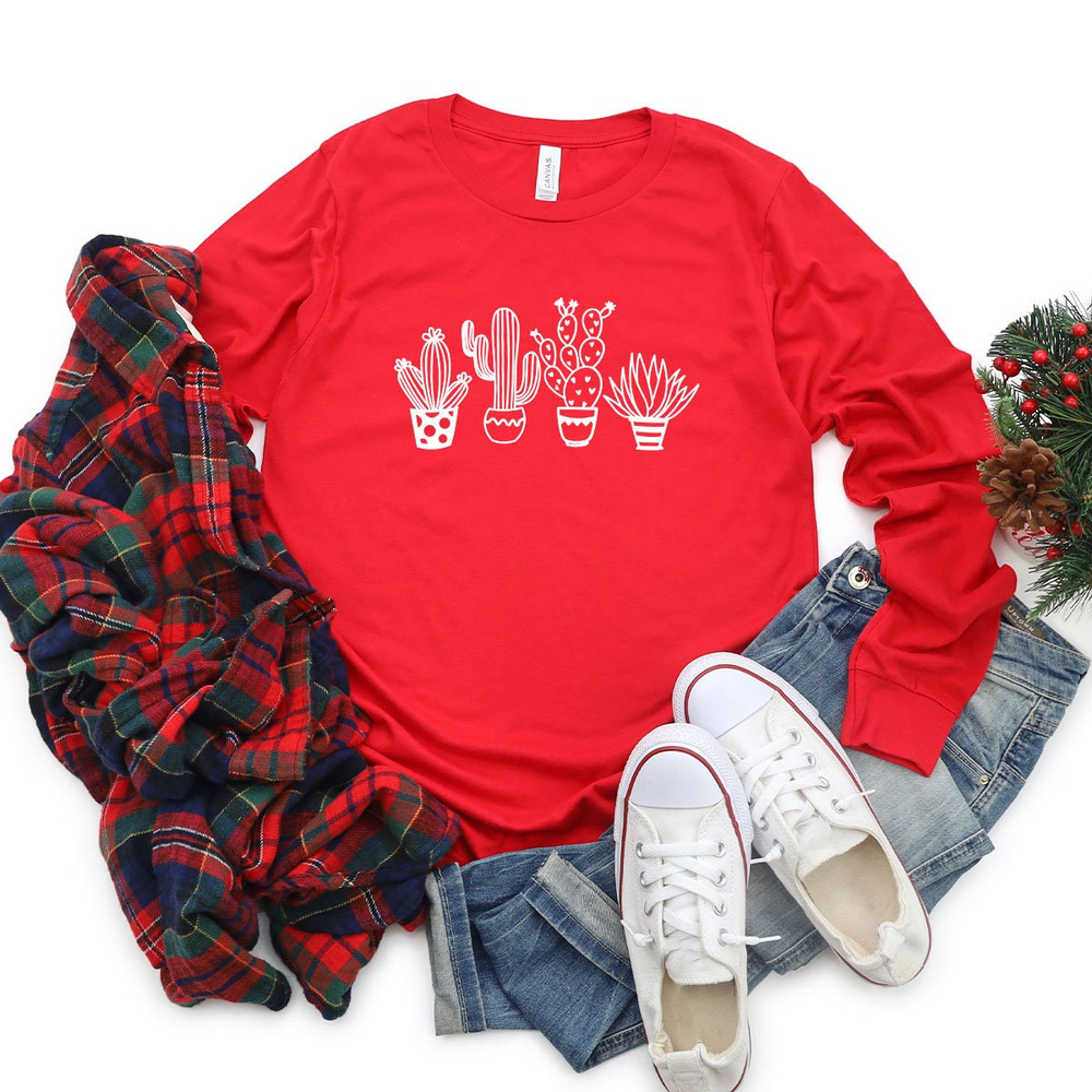 Cactus Plants Long Sleeve Shirt, Botanical Long Sleeve Shirt, Cactus Long Sleeve Shirt, Cute Cactus Long Sleeve T-Shirt, Plant Lover Shirt - 5.jpg