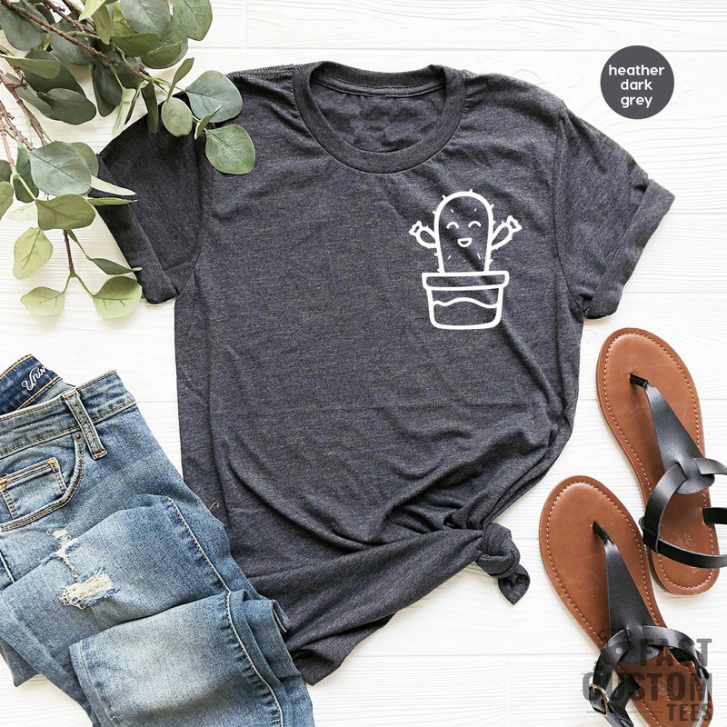 Cactus T-Shirt, Cactus Pocket T-Shirt, Plant Lover Shirt, Minimalist Cactus T-Shirt, Cute Cactus Shirt, Cactus Graphic Tee, Succulent Shirt - 1.jpg