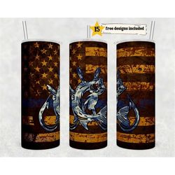 20 oz skinny tumbler sublimation fishing flag wrap, straight template retro fishing tumbler digital download png police