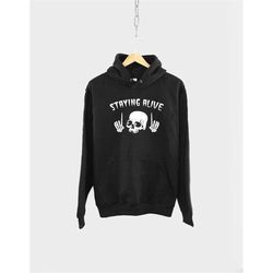 skull halloween hoodie - staying alive skull hoodie - staying alive skeleton hoodie - staying alive funny halloween hood