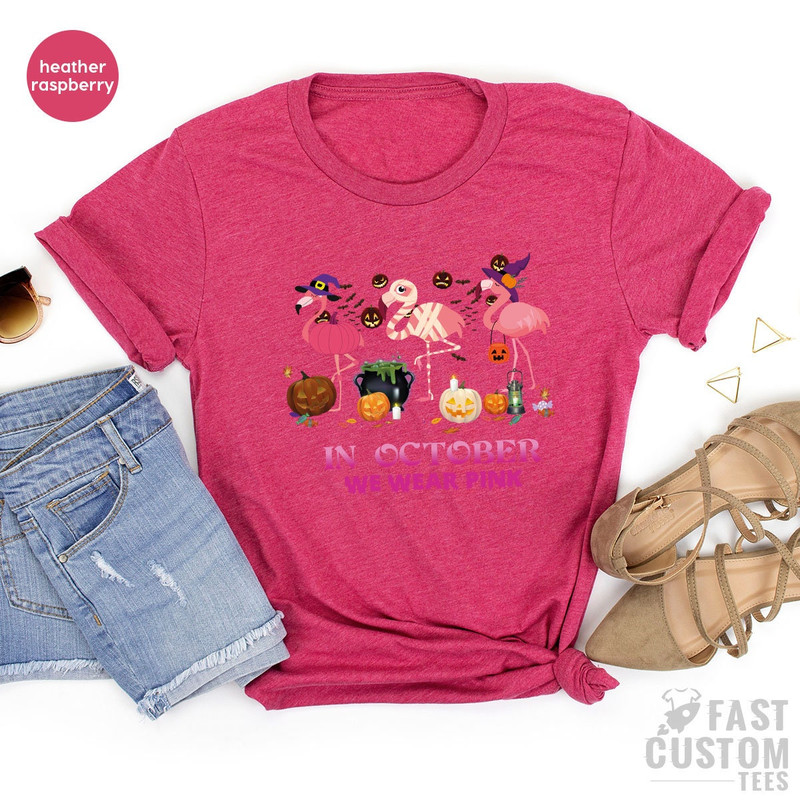 Cancer Support Shirt, Breast Cancer Awareness Shirt, In October We Wear Pink TShirt, Survivor Shirt, Cancer Survivor Gift, Flamingo T-Shirt - 5.jpg