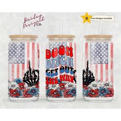 boom bitch get out the way 16oz glass can wrap- digital download sublimation design template, patriotic glass jar tumble