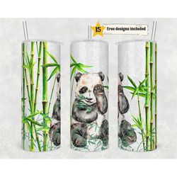 panda and bamboo 20 oz skinny tumbler sublimation design digital download png instant digital only, panda lover design