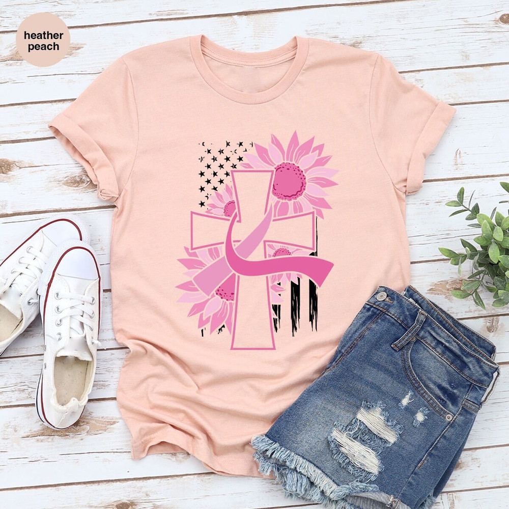 Cancer Warrior Gift, Faith Shirt, Breast Cancer Graphic Tees, Christian T Shirt, Cancer Ribbon Tee, Bible Verse Clothing, October Shirt - 1.jpg