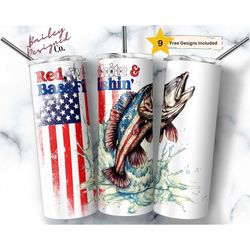 red white and bass fishin 20 oz skinny tumbler sublimation design digital download png instant digital only, america fis