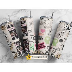 mental health therapist 20 oz skinny tumbler sublimation leopard boho wrap design for straight tumbler, png file, digita