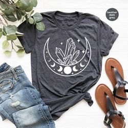 celestial crewneck sweatshirt, gift for her, shirts for women, moon graphic tees, mystical clothing, crystal moon graphi