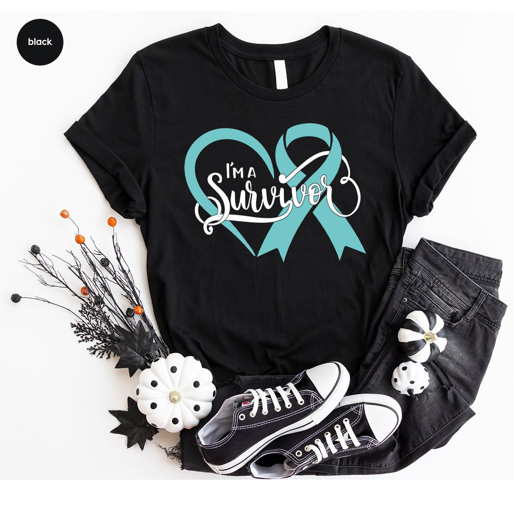 Cervical Cancer Awareness Shirt, Ovarian Cancer T-shirt, I'm A Survivor, Teal Cancer Ribbon Sweatshirt, Cancer Supoort Shirt, Fuck Cancer - 3.jpg
