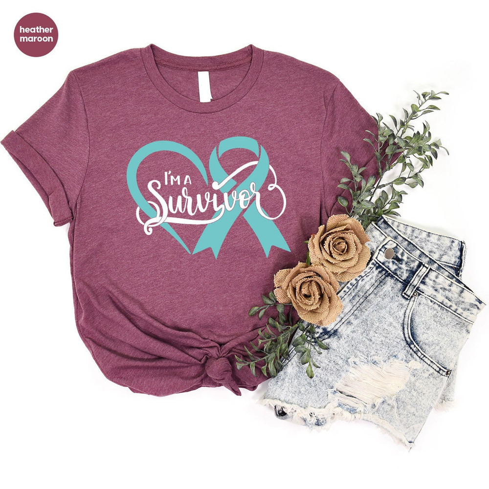 Cervical Cancer Awareness Shirt, Ovarian Cancer T-shirt, I'm A Survivor, Teal Cancer Ribbon Sweatshirt, Cancer Supoort Shirt, Fuck Cancer - 5.jpg