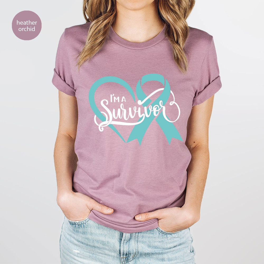 Cervical Cancer Awareness Shirt, Ovarian Cancer T-shirt, I'm A Survivor, Teal Cancer Ribbon Sweatshirt, Cancer Supoort Shirt, Fuck Cancer - 6.jpg