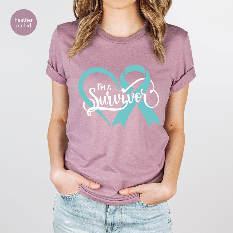 Cervical Cancer Awareness Shirt, Ovarian Cancer T-shirt, I'm A Survivor, Teal Cancer Ribbon Sweatshirt, Cancer Supoort Shirt, Fuck Cancer - 6.jpg