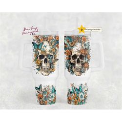 gothic skulls 40oz tumbler wrap - png tumbler design sublimation designs downloads - skeleton spooky sublimation tumbler