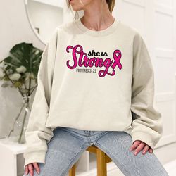 christian breast cancer shirts, religious cancer survivor gift, she is strong proverbs 31 25 shirt, bible verse shirts t
