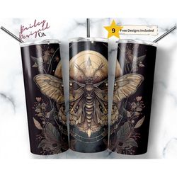 witchy moth gothic 20 oz skinny tumbler sublimation design digital download png instant digital only, spooky celestial t
