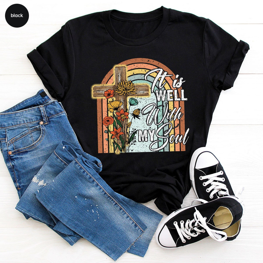 Christian Cross Shirt, Retro Christian Sweatshirt, Floral TShirt, Christian Graphic Tees, Christian Clothing Women, Inspirational Shirts - 3.jpg