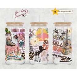 country girl 16oz glass can wrap - digital download sublimation design - 16oz template, western rustic glass jar tumble