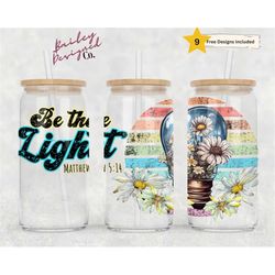 be the light 16oz glass can wrap - digital download sublimation design - 16oz template, christian bible glass jar tumbl