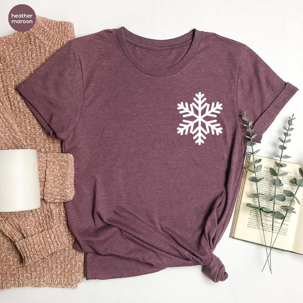 Christmas Snowflake Crewneck Shirts for Family, Unisex Christmas Pocket Graphic Tees for Xmas Gift, Cute Winter Holiday Snowflake Shirts - 4.jpg