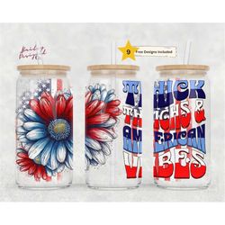 thick thighs & american vibes 16oz glass can wrap - digital download sublimation design - 16oz template, patriotic jar t