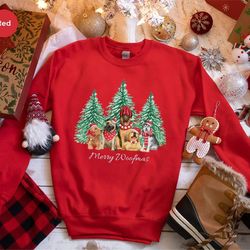 christmas tree dogs winter graphic tees for dog mom, cute dogs merry woofmas sweatshirt gifts for dog owners, christmas