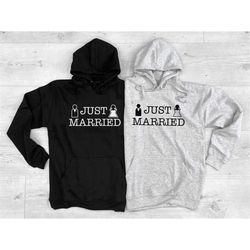 matching honeymoon hoodies - just married couples wedding hoodie - wedding gifts - couples just married hoodies - couple