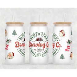 funny christmas glass can wrap - digital sublimation design - north pole brewing company - 16oz template, sassy sarcasti