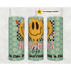 20oz skinny tumbler mama retro flower print sublimation designs template straight png file download - everything is fine