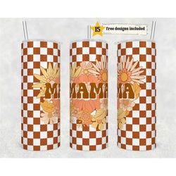 20oz skinny tumbler mama retro flower print sublimation designs template straight png file download - boho rainbow smile