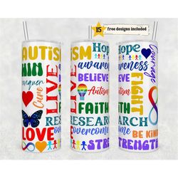 autism tumbler png, autism awareness tumbler design - be kind 20oz skinny straight tumbler wrap template, different is b