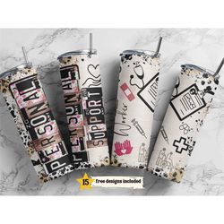 personal support worker 20 oz skinny tumbler sublimation leopard boho wrap psw design for straight tumbler, png file, di